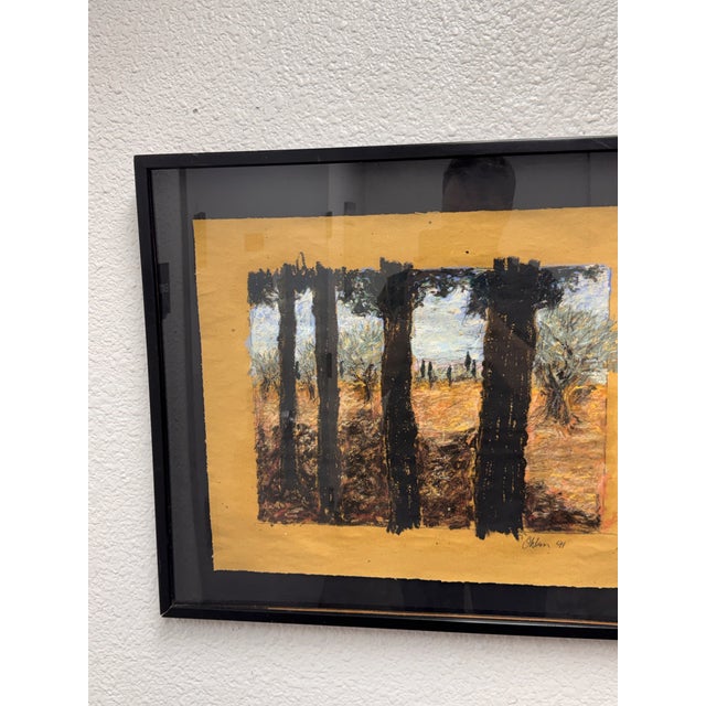 Paper Ohlun Framed Painting, Circa 1991 For Sale - Image 7 of 12