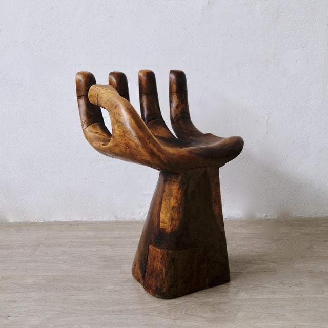 Carved Wooden Sculpture Chair in the Shape of a Hand, 1980s For Sale - Image 18 of 18