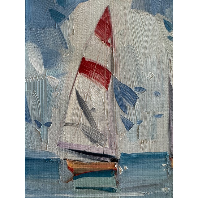 Your window to a beautiful, sunny sail: painterly, light, and colorful. Abstract expressionist oil on stretched canvas,...