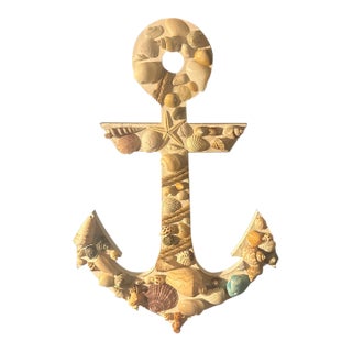 Coastal Folk Art Seashell-Encrusted Anchor Wall Sculpture For Sale