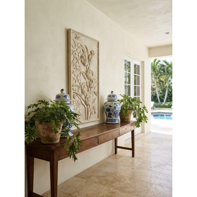 Antique White Vintage Classical Botanical Tulip & Acanthus Scroll Hand-Carved Marble Wall Relief Panel For Sale - Image 8 of 12