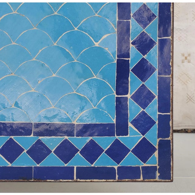 2010s 24" Square Mosaic Table Fish Style in Turquoise and Blue For Sale - Image 5 of 7