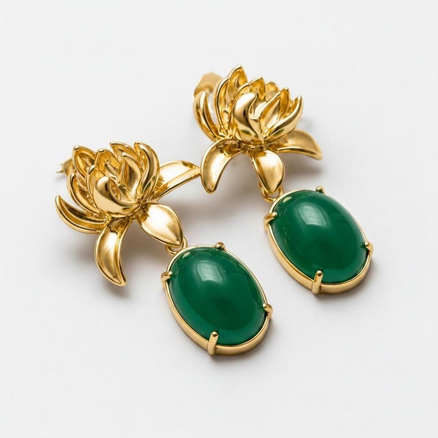 Lotus Green Onyx Drop Earrings. Natural Green Onyx Lotus Flower Drop Earrings. Inspired by the graceful bloom of a lotus...