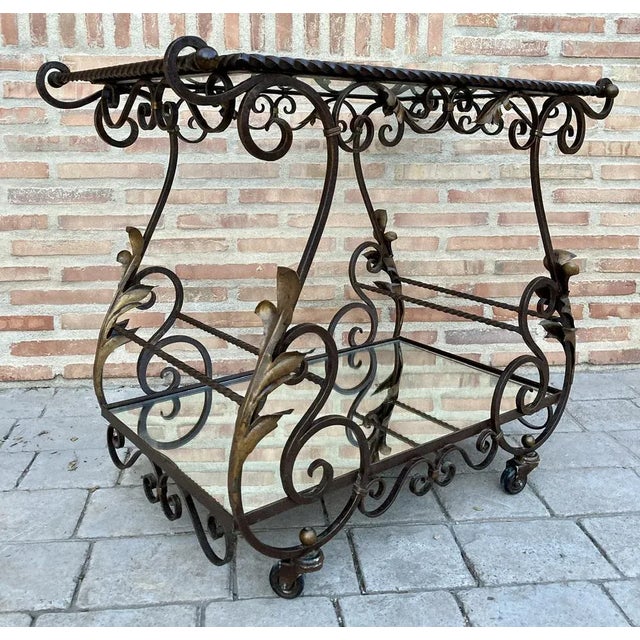 19th Century French Table Iron Bar Cart with Wheels For Sale - Image 12 of 15
