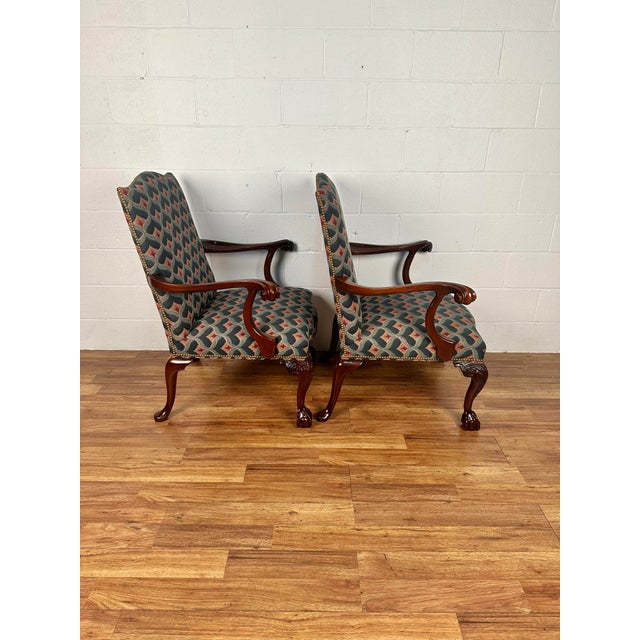 Chippendale Late 20th Century Southwood Ball & Claw Chippendale Mahogany Armchairs With Nailheads - Pair For Sale - Image 3 of 10