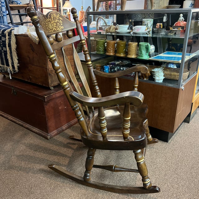 Brown 1960s Virginia House Solid Wood Stenciled Rocking Chair For Sale - Image 8 of 8