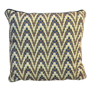 Blue/Multicolored Woven Flamestitch Pillow For Sale