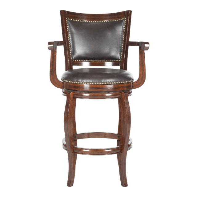 Nailhead Swivel Barstool in Espresso & Brown For Sale