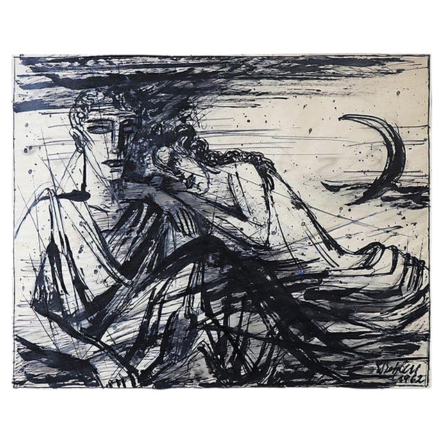 Emil Betzler, Legend, German Expressionist Ink Painting For Sale