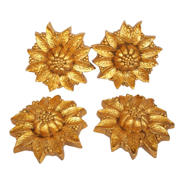 Set of Four 1990s Gold Curtain Tie Backs in Shape of Pomegranate For Sale