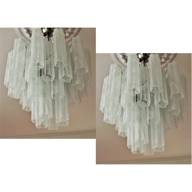 White Swirled Marbled Murano Glass Tronchi Chandeliers, Set of 2 For Sale - Image 12 of 12