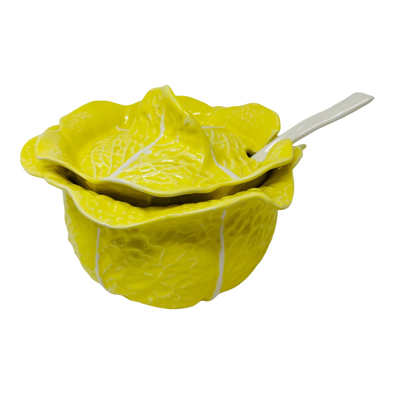 Vintage Secla Majolica Yellow Cabbage Soup Tureen With Lid and Ladle