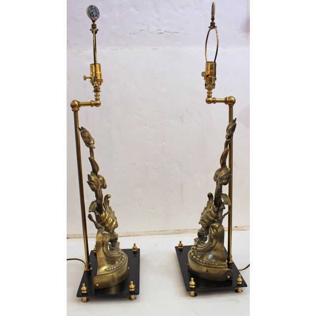 Mid-Late 19th Century Pair of French Bronze Chenets Mounted as Lamps For Sale In Raleigh - Image 6 of 13