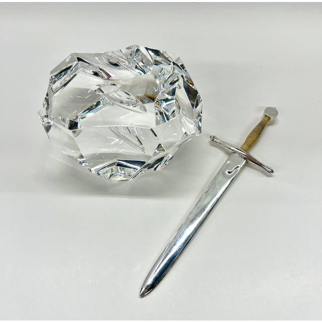 1960s Iconic Steuben “Excalibur” Sword in the Stone Crystal Paperweight With Sterling Silver & 18k Gold Sword Letter Opener For Sale - Image 10 of 10