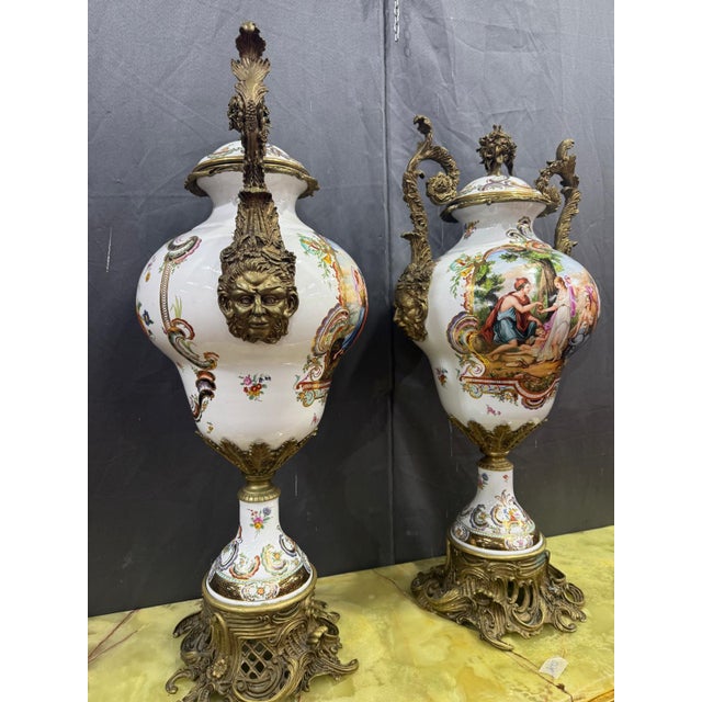 Hand-Decorated Porcelain Vases, 1870, Set of 2 For Sale - Image 4 of 9