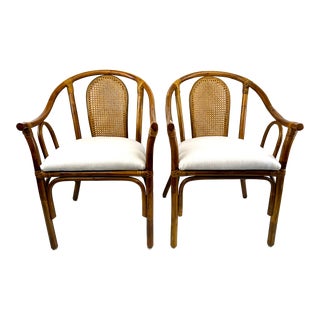 Vintage Mid Century Cane Back Bamboo Chairs, a Pair For Sale