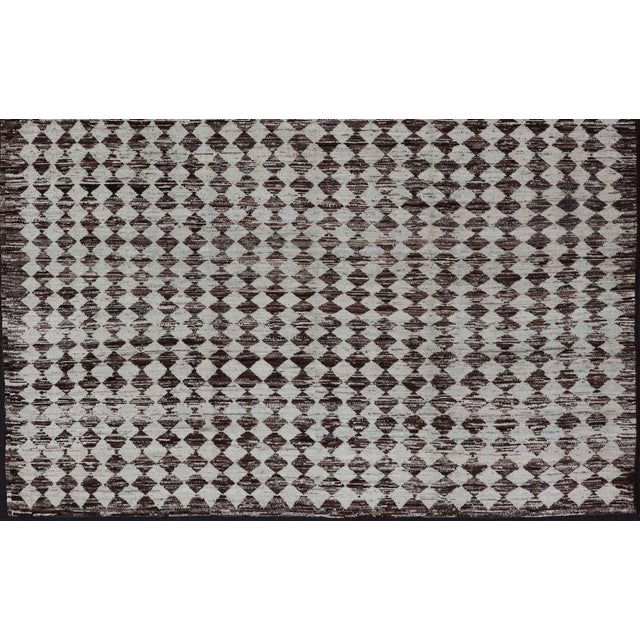 Tribal Moroccan With Intricate Diamond Pattern in White and Brown Tones 8'3 X 9'8 For Sale - Image 17 of 18