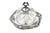 Silver Embossed Silver Cheese Dish with Cutouts and Acid-Etched Glass Bell with Cut-Out Knob For Sale - Image 8 of 8