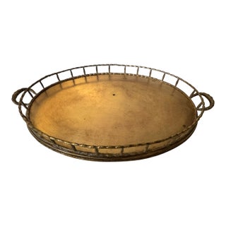 Solid Brass XL Tray With Bamboo-Shaped Rails & Handles, Oval-Shaped For Sale