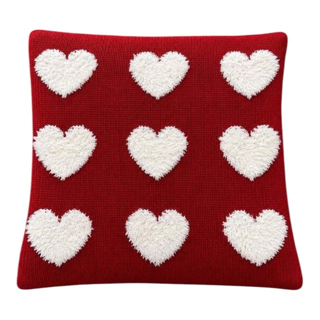 (1) 18”x18” New With Tags Pottery Barn Red Heart Jacquard Knit Pillow Cover For Sale In Sacramento - Image 6 of 10