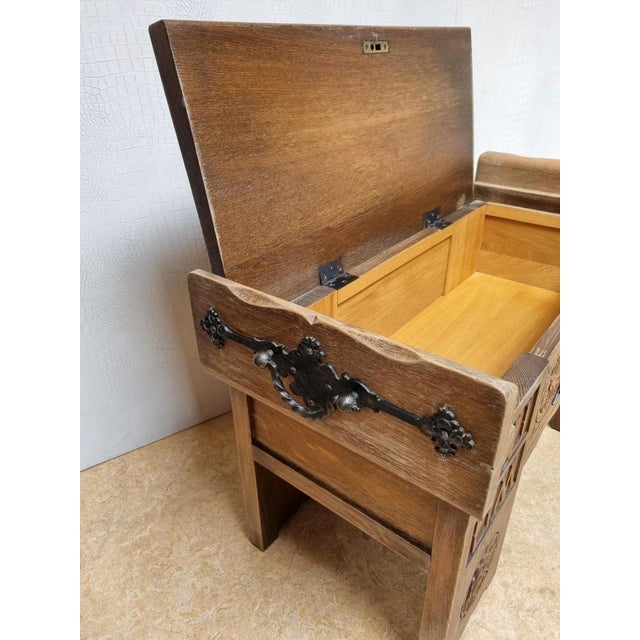 Wood Brutalist Oak Hall Chest Bench with Black Iron Hardware, 1960s For Sale - Image 7 of 13