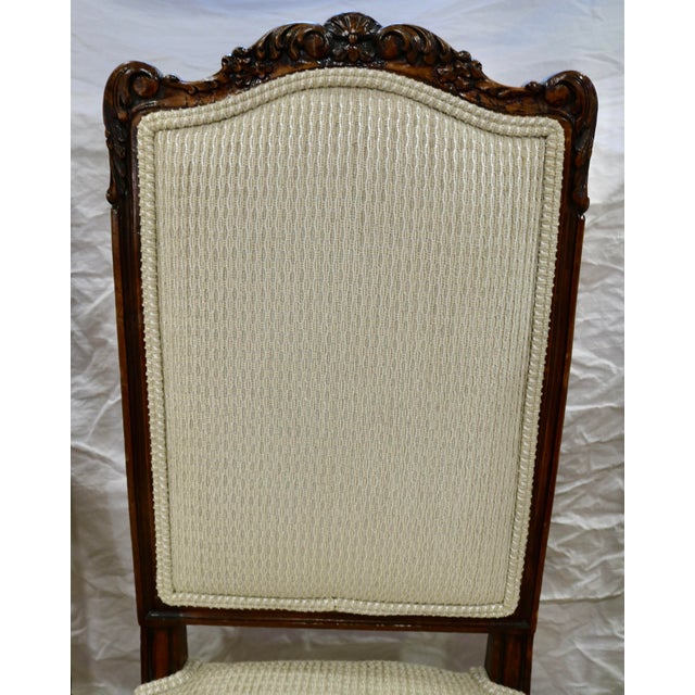 French French Carved Dining Side Chairs Upholstered in Belgian Linen Chenille For Sale - Image 3 of 8