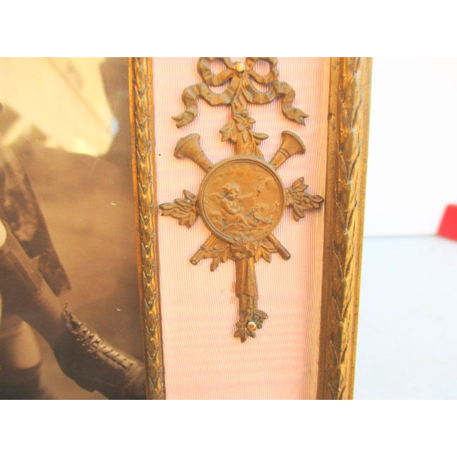 Metal Antique Gilt Bronze and Silk Photo Frame Circa 1900 For Sale - Image 7 of 11