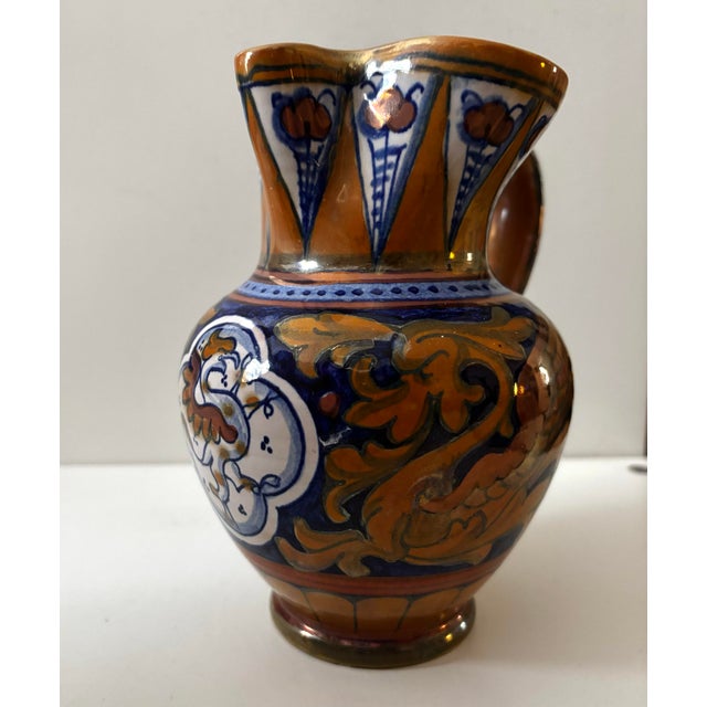 Blue Vintage Italian Majolica Luster Griffin Pitcher, Hand-Painted Renaissance Revival For Sale - Image 8 of 10