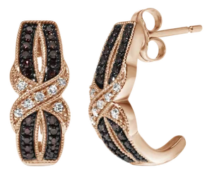 10K Rose Gold 1/3 Cttw White and Brown Diamond Milgrain Criss Cross J-Hoop Earrings (I-J Color, I1-I2 Clarity)