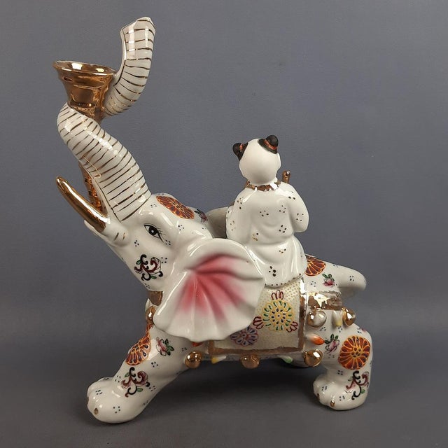 1970s Vintage Porcelain Sculpture of Elephant with Drummer, 1970s For Sale - Image 5 of 18