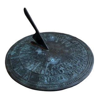 Vintage English Country Iron Verdigris Garden Sundial "Grow Old Along With Me" For Sale