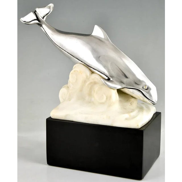 Metal Marcel Bouraine, Art Deco Whale in the Waves, 1925, Bronze For Sale - Image 7 of 13