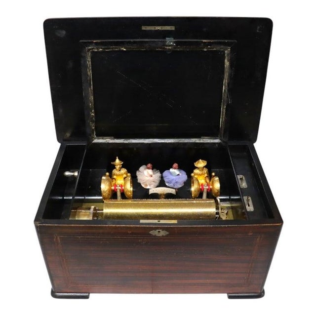 Wood Chinese Rosewood & Marquetry Inlay Figural Automaton Cylinder Music Box C1890 For Sale - Image 7 of 16