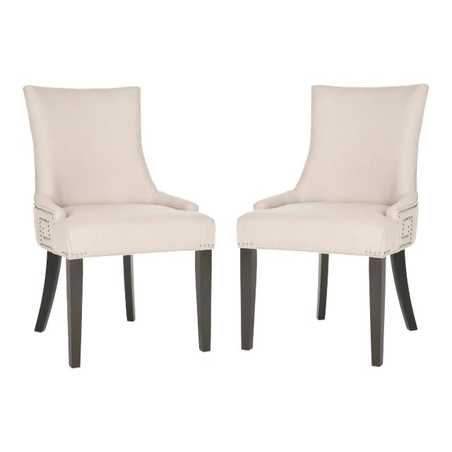 20''H Side Chair With Silver Nailheads in Taupe & Espresso - a Pair For Sale
