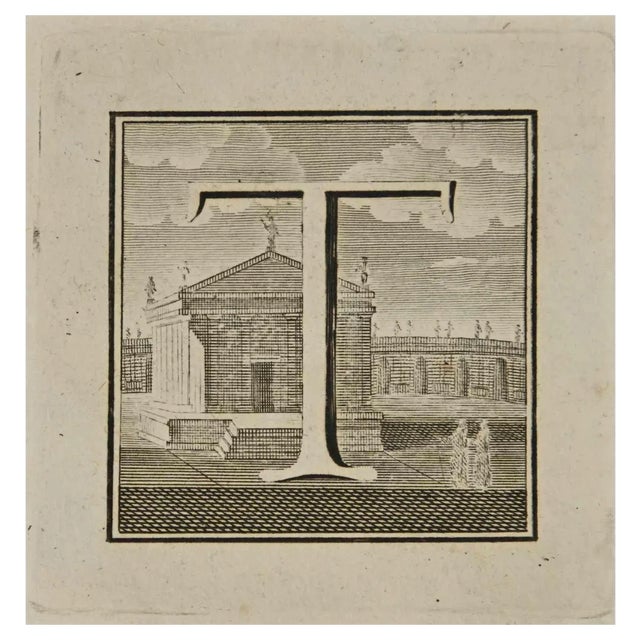 Luigi Vanvitelli, Letter of the Alphabet T, Etching, 18th Century For Sale