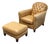 Crate & Barrel Rollins Camel Leather Button-Tufted Chair + Ottoman For Sale