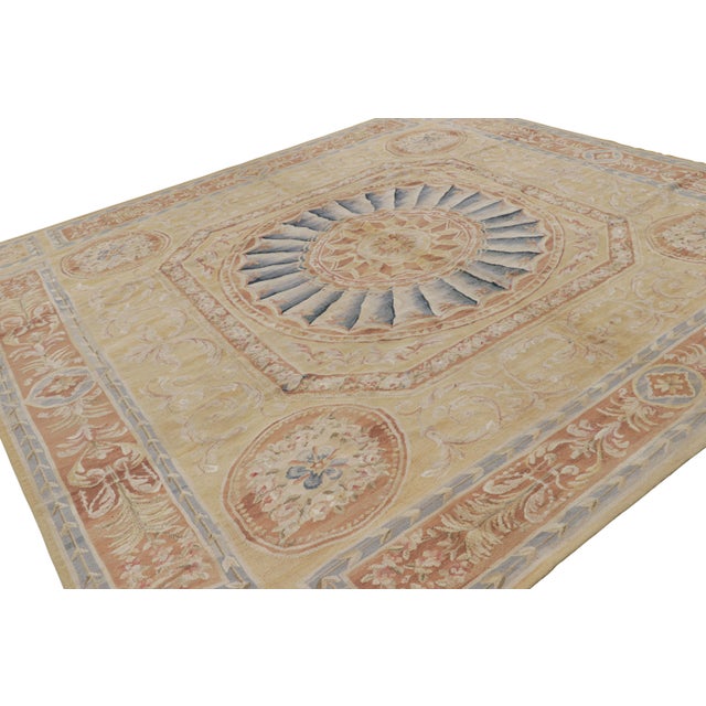 Traditional Rug & Kilim's Oversized Aubusson Style Rug in Gold & Beige With Floral Medallion For Sale - Image 3 of 7