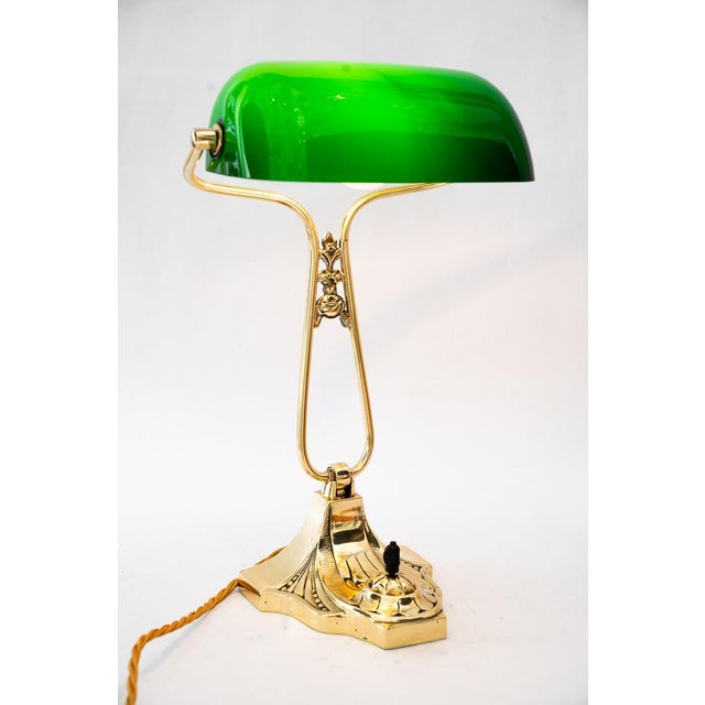 Gold Banker's Swivel Table Lamp with Green Glass Shade, Vienna, Austria, 1920s For Sale - Image 8 of 18