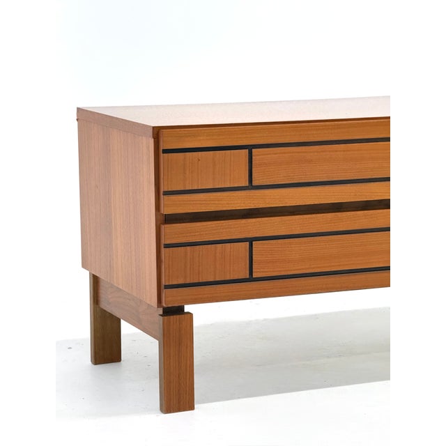 Wood Italian Low Wooden Sideboard with Graphic Black Lines, 1970s For Sale - Image 7 of 10