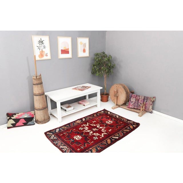 Red & Blue Vintage Caucasian Rug For Sale In Los Angeles - Image 6 of 7