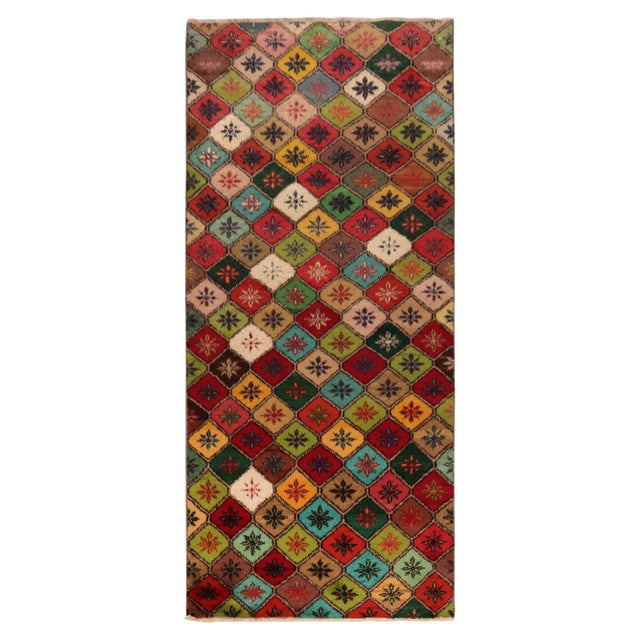Red Vintage Art Deco Runner in Multicolor Floral Geometric Pattern For Sale - Image 8 of 8