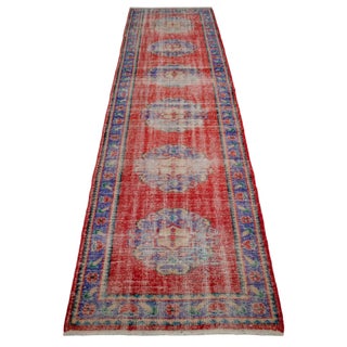 Distressed Oushak Runner Rug - Faded Colors Hallway 3' X 10'6″ For Sale