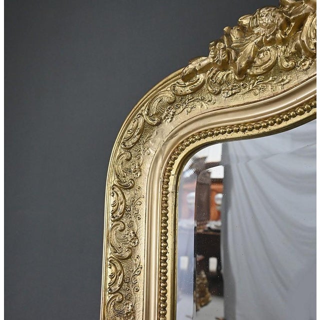 Gold Beveled Mirror with Pediment, Louis Xv Style Second Half of the 19th Century For Sale - Image 8 of 12