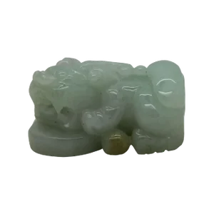 Hand Carved Chinese Natural Jade Pixiu on Money Pendant Fengshui Figure