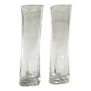 1960s Hand Blown,polished,steel Pontil Heart-Shaped Tall Bud Vases – A Pair For Sale