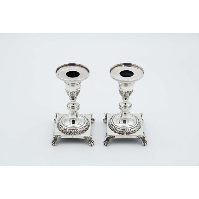 Silver Candlesticks with Square Base, Set of 2 For Sale - Image 4 of 4