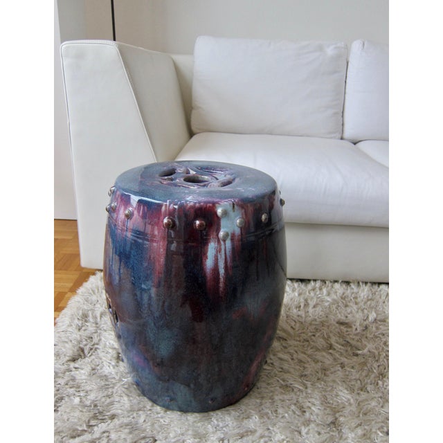 Spectacular Colorful Stool in Song Tradition Enameled Ceramic. As garden stool or interior side table or seating....