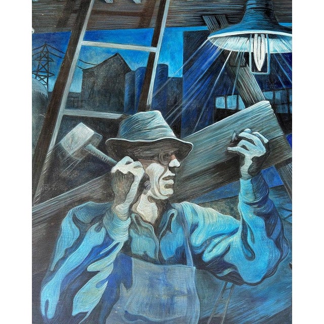 Monumental WPA Style Painting by Chicago Artist Amelia Helper Offered for sale is a monumental and dramatic painting...