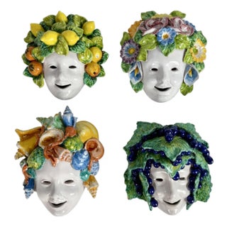 1970 Italian Nd Dolfi Ceramic Four Seasons Wall Masks – Set of 4 For Sale