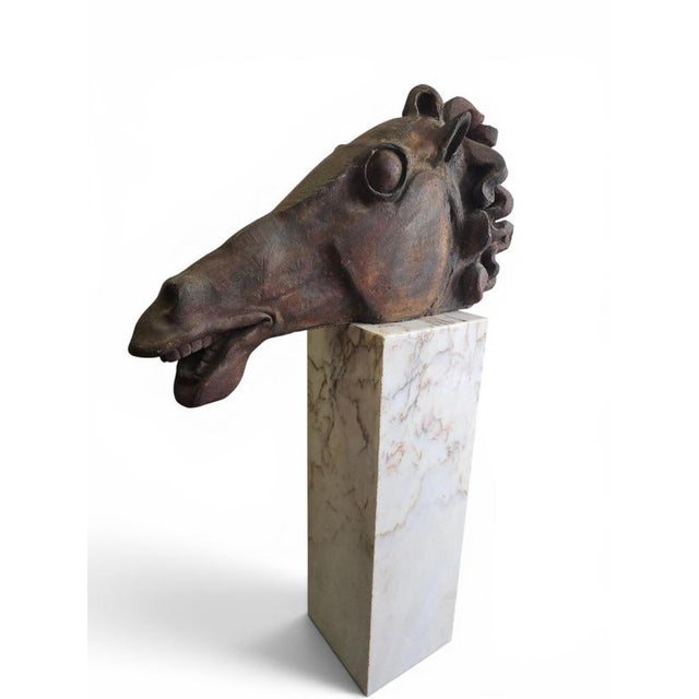 Alfredo Lanz, Classical Greek Head on Marble Base, 1970, Terracotta For Sale - Image 3 of 11